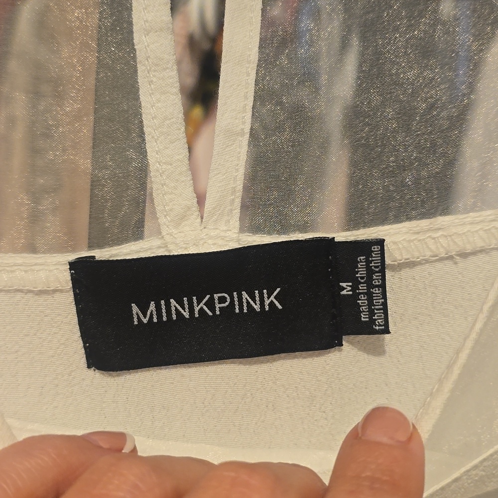 MINKPINK White Short Sleeve Top with Sheer Yoke